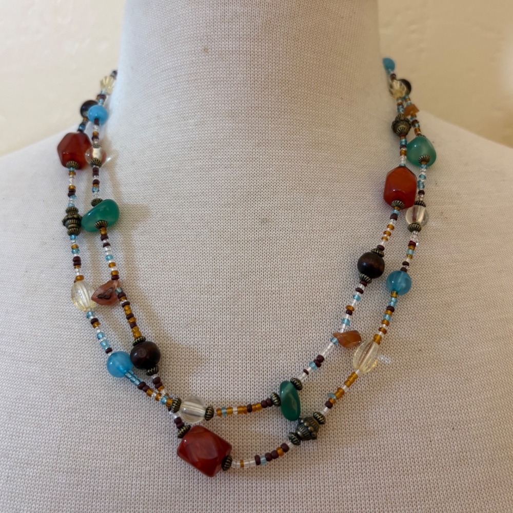 Unbranded Boho Multi Strand Beaded Necklace Long Earth Tone Mixed Media J1237‎
